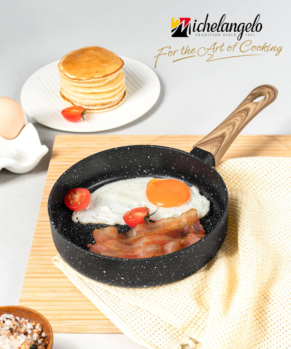 MICHELANGELO 6-inch pan with stay-cool handle ensures safe frying.