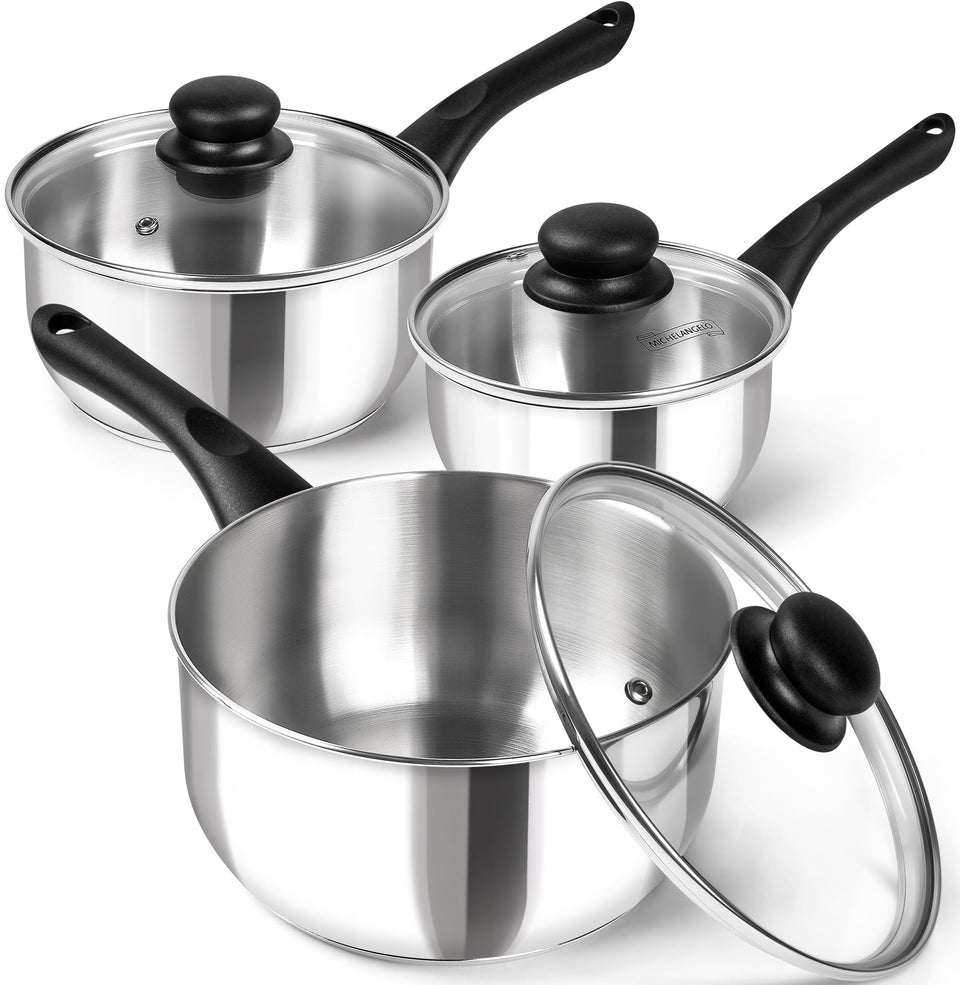 MICHELANGELO 1qt stainless steel saucepan with lid for quick sauces.