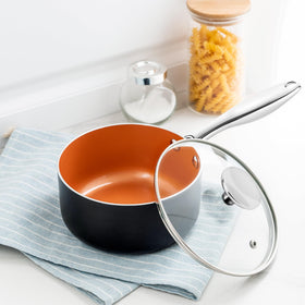 MICHELANGELO stay cool handle supports safe stove to oven transitions.