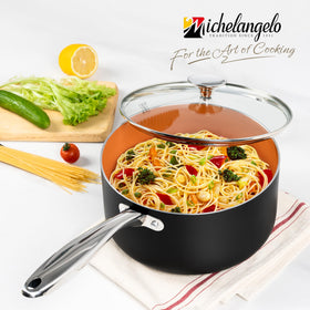 MICHELANGELO steam vented glass lid lets you monitor simmering sauces.