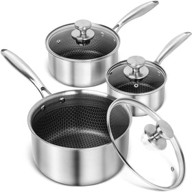 MICHELANGELO Triply 1qt saucepan with lid for quick small-batch sauces.