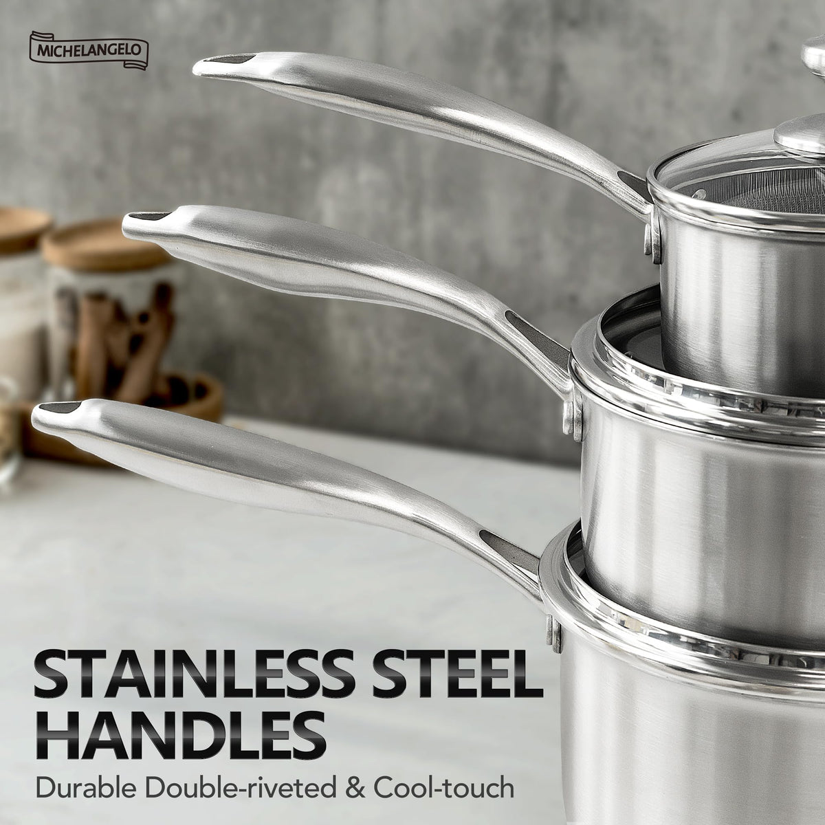 MICHELANGELO Triply induction base pan delivers fast, even heating.