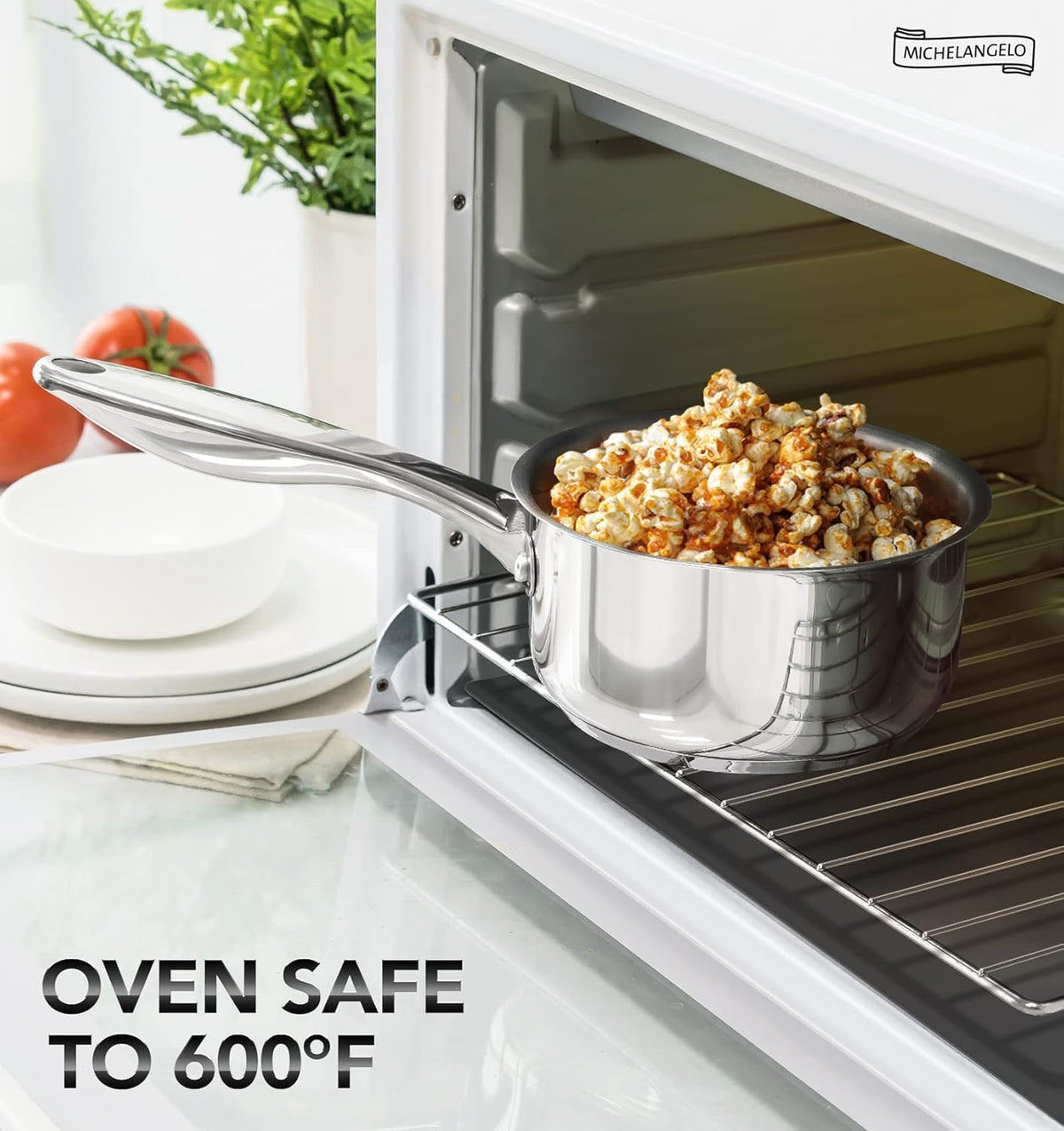 MICHELANGELO Triply saucepan glass lid with steam visible for flavor retention