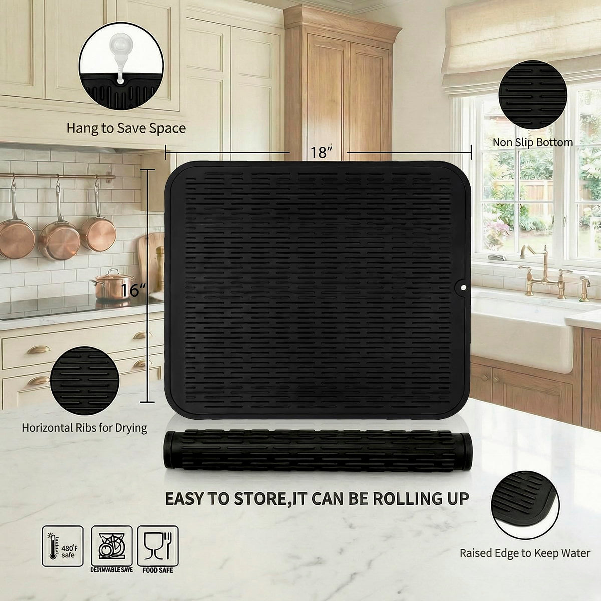 MicoYang heat-resistant silicone mat tolerates hot cookware up to 450°F.