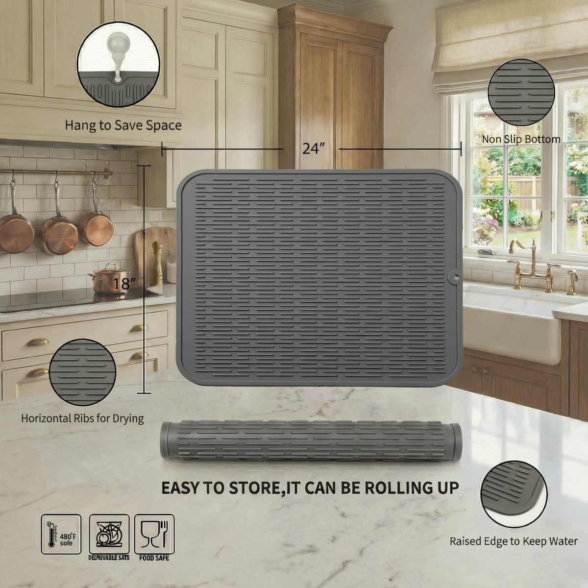 MicoYang silicone mat in sink area protecting surfaces during washing