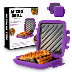 Micro Grill Classic microwave sandwich maker in action delivering crispy grilled sandwiches.