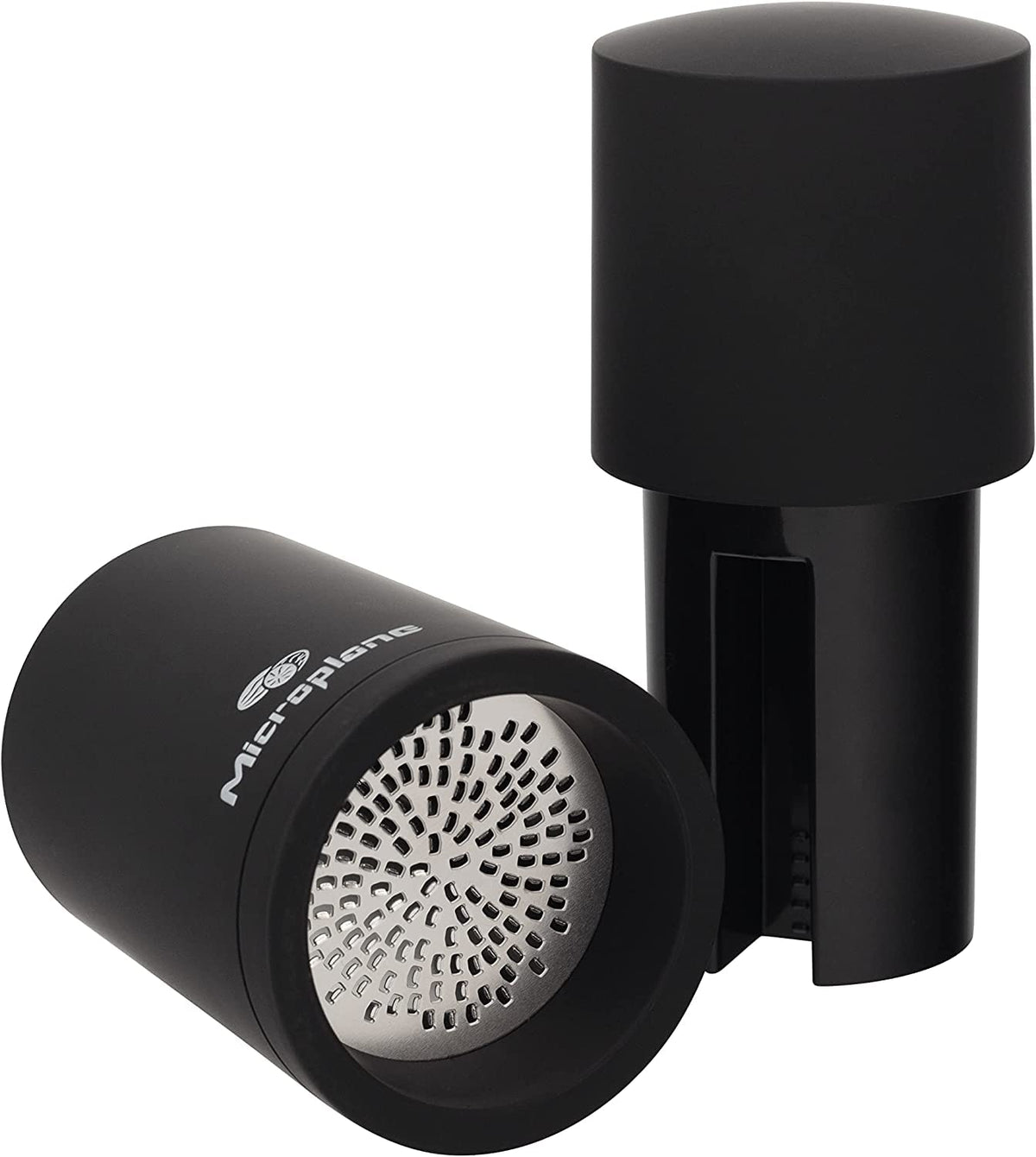Microplane cinnamon mill airtight container open shows onboard storage for leftovers.