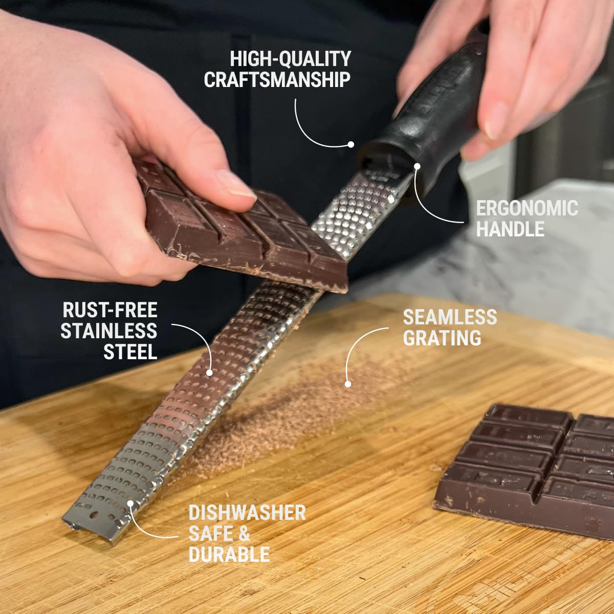 Microplane Classic Zester Black stainless steel build stays durable