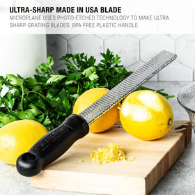Microplane Classic Zester Black zesting citrus to brighten vinaigrettes