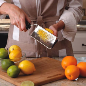 Microplane Gourmet Series grater for citrus zest with fine blades.