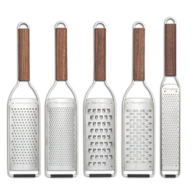 Microplane Master Series kitchen scene showing versatile zesting and grating