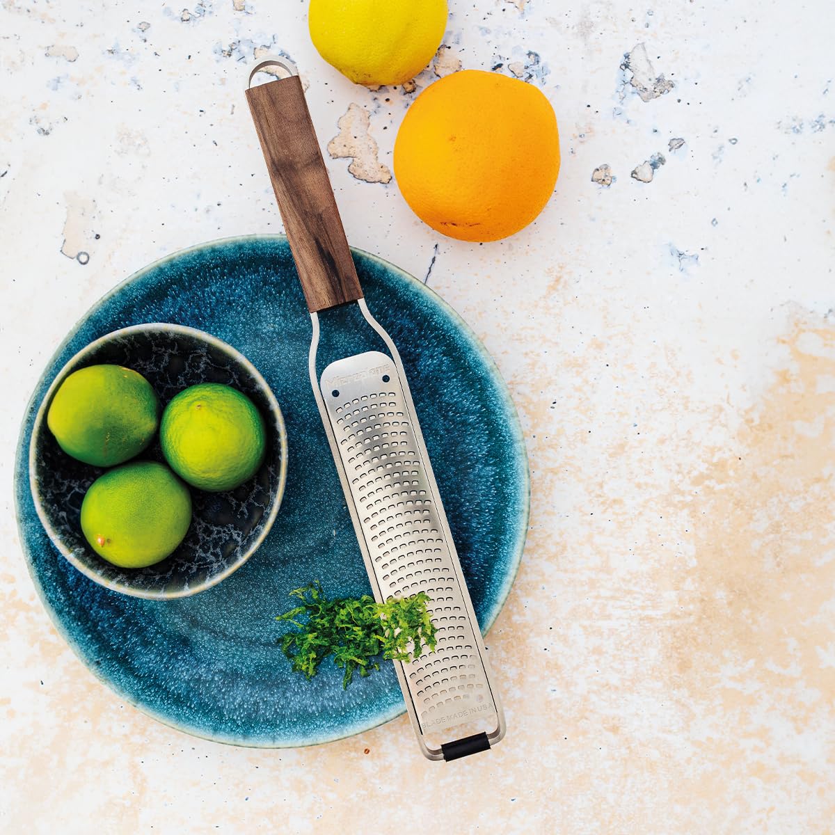 Microplane Master Series lemon zest close-up for fine citrus prep