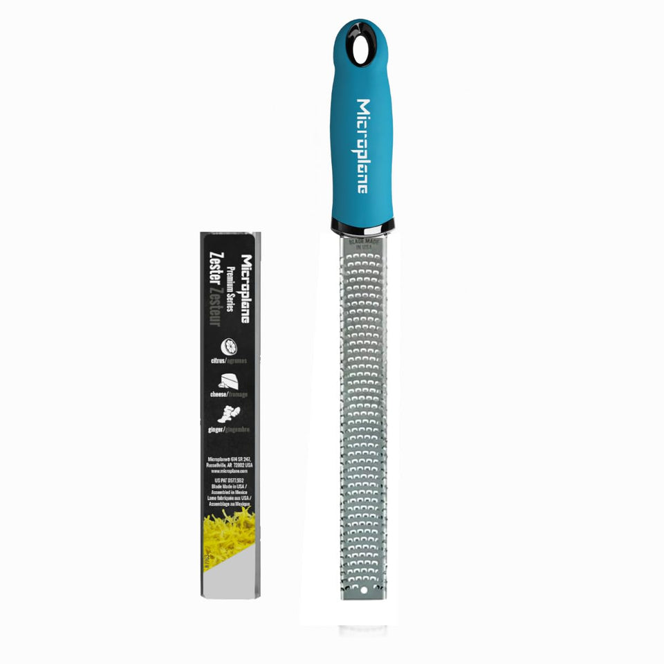 Microplane Premium Classic Turquoise citrus zester front view for precise zesting