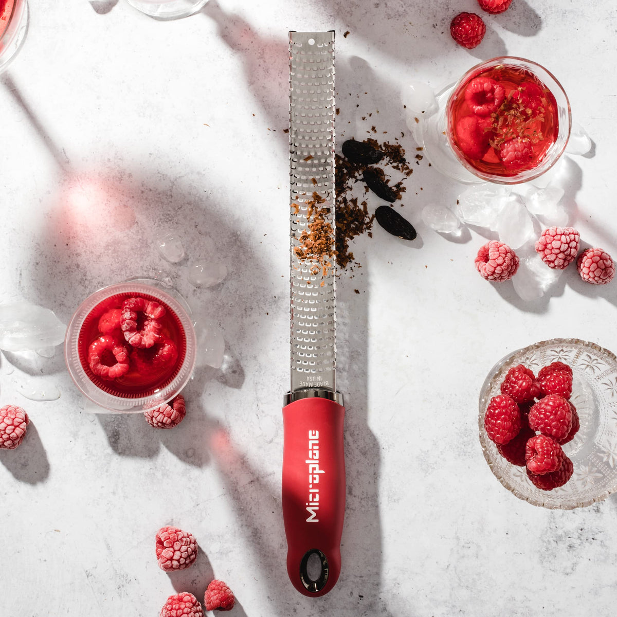 Microplane Premium Classic Zester Pomegranate Red, nutmeg shavings for spice.