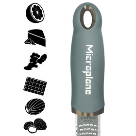 Microplane Premium Classic Zester eucalyptus green blade closeup showing sharp blades