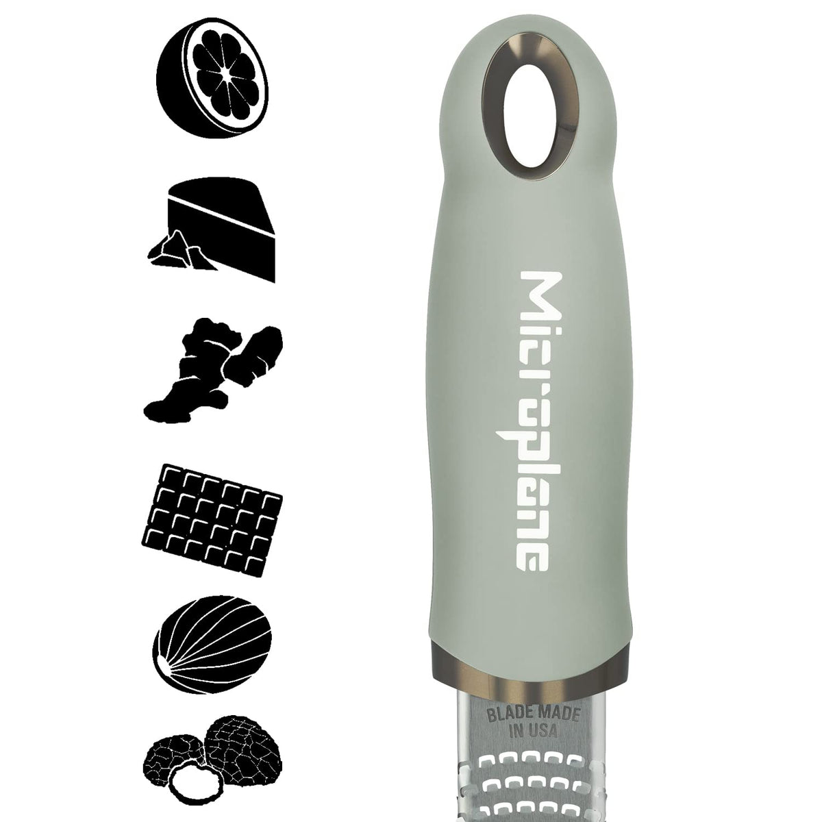 Microplane Premium Classic Zester Sage Green blade close-up highlighting sharp edge