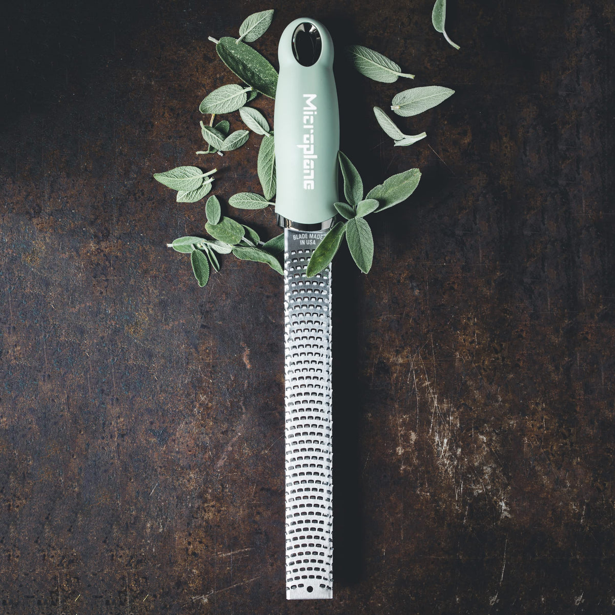 Microplane Premium Classic Zester Sage Green dishwasher-safe design in action