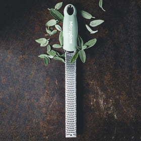 Microplane Premium Classic Zester Sage Green dishwasher-safe design in action