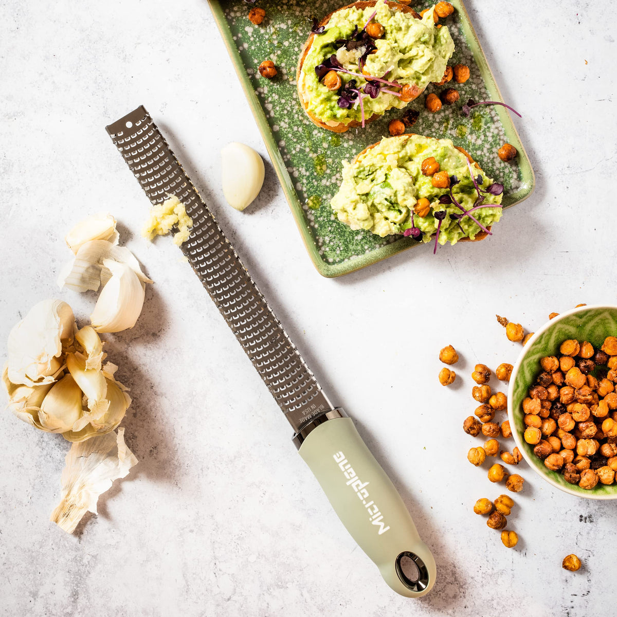 Microplane Premium Classic Zester Sage Green ginger and garlic paste preparation
