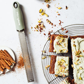 Microplane Premium Classic Zester Sage Green nutmeg shaved for spice blends