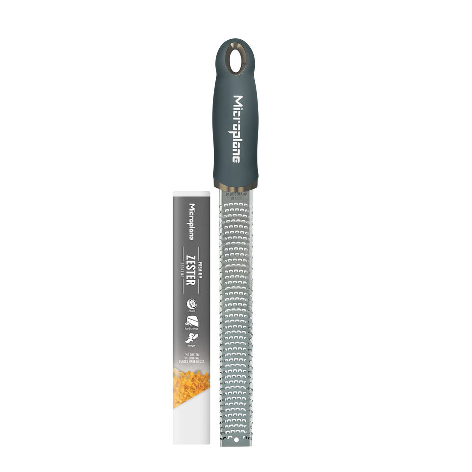 Microplane Premium Zester Grater After Dark Gray close-up for precise zesting and easy handling.