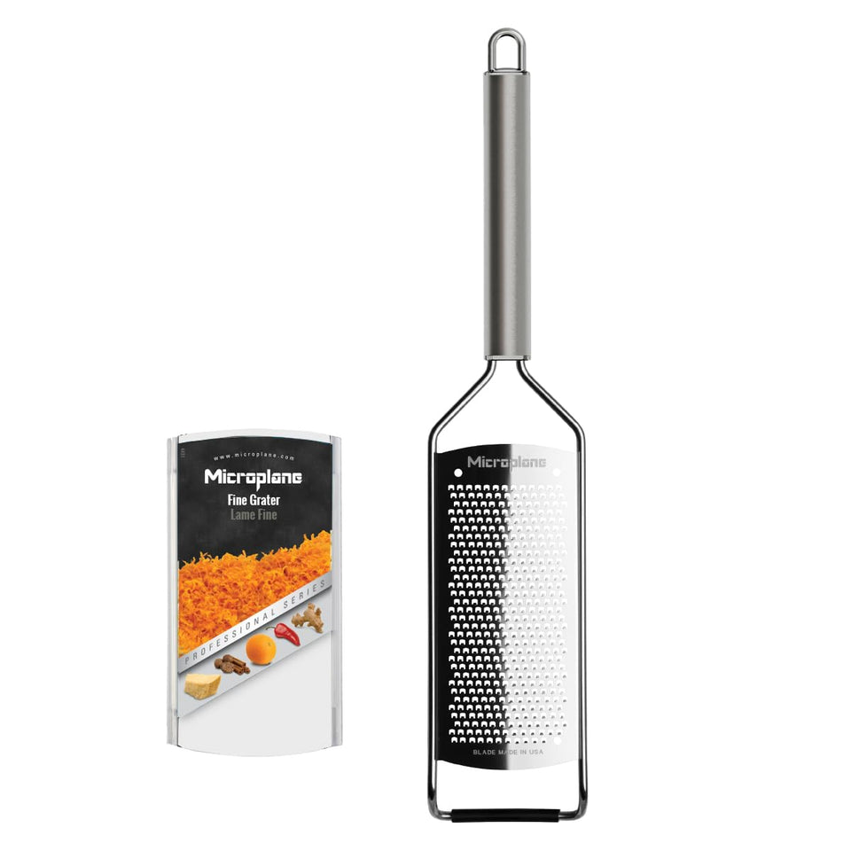 Microplane Professional Series Fine Grater with sturdy handle for extended use.