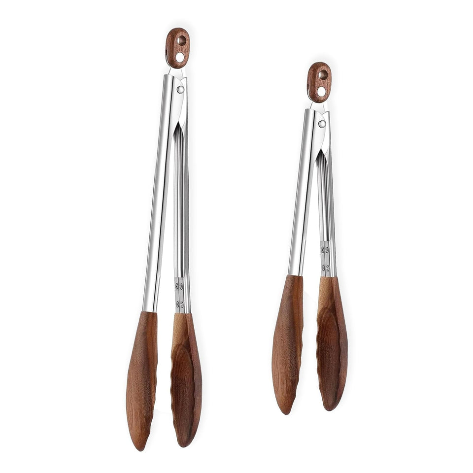 Micyples wooden tongs 9-inch wood tip for precise flipping on non-stick cookware.