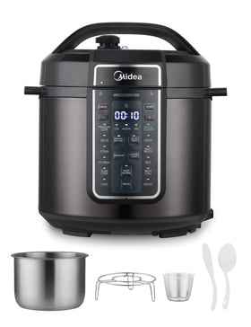 Midea 12-in-1 electric pressure cooker front view for compact all-in-one meals