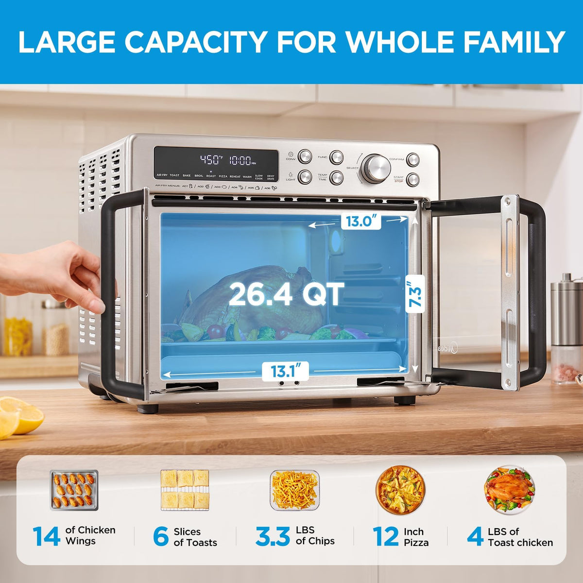 Midea Flexify convection inside enables even heating and crispy results.