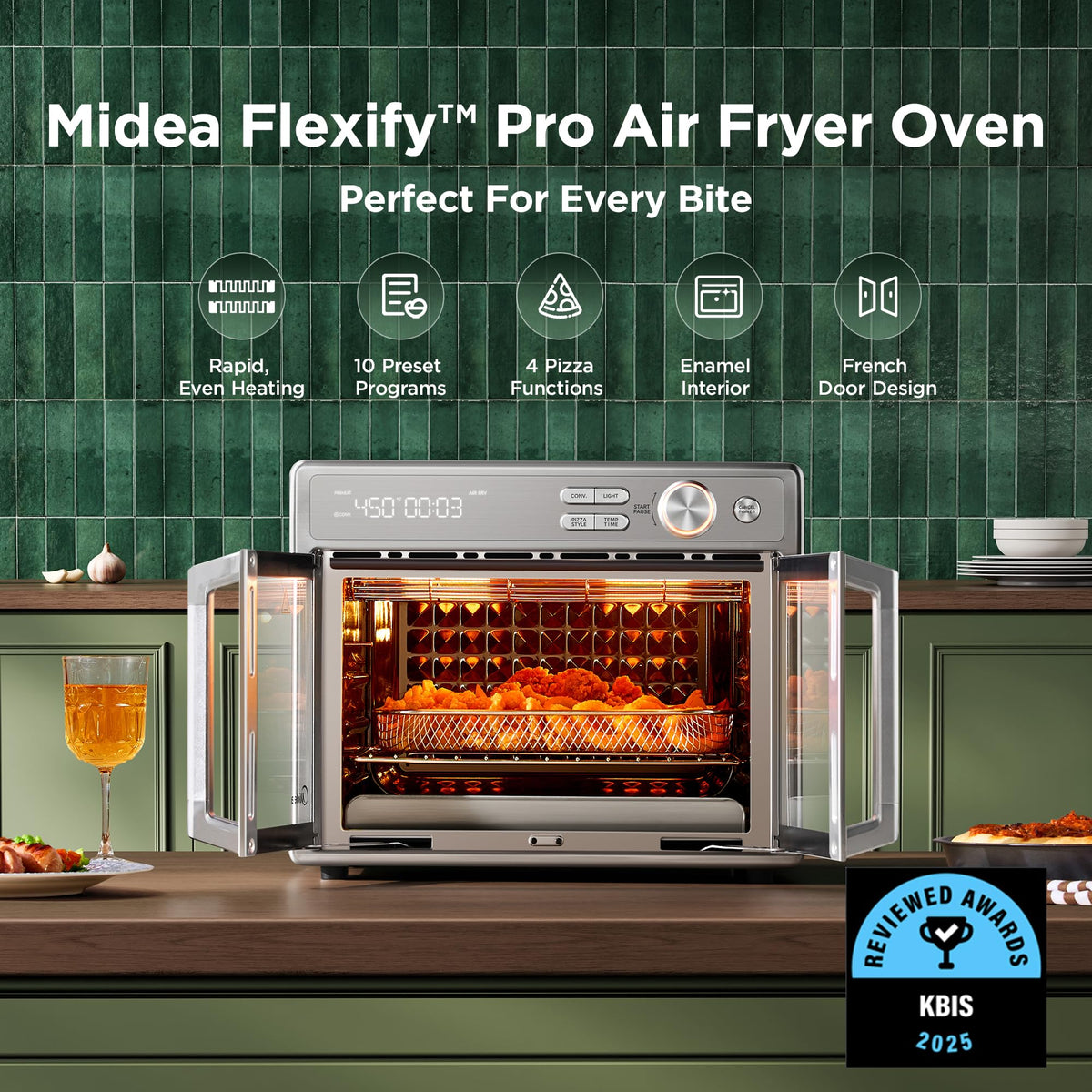 Midea Flexify Pro interior chamber showing enamel surface for quick cleanup.