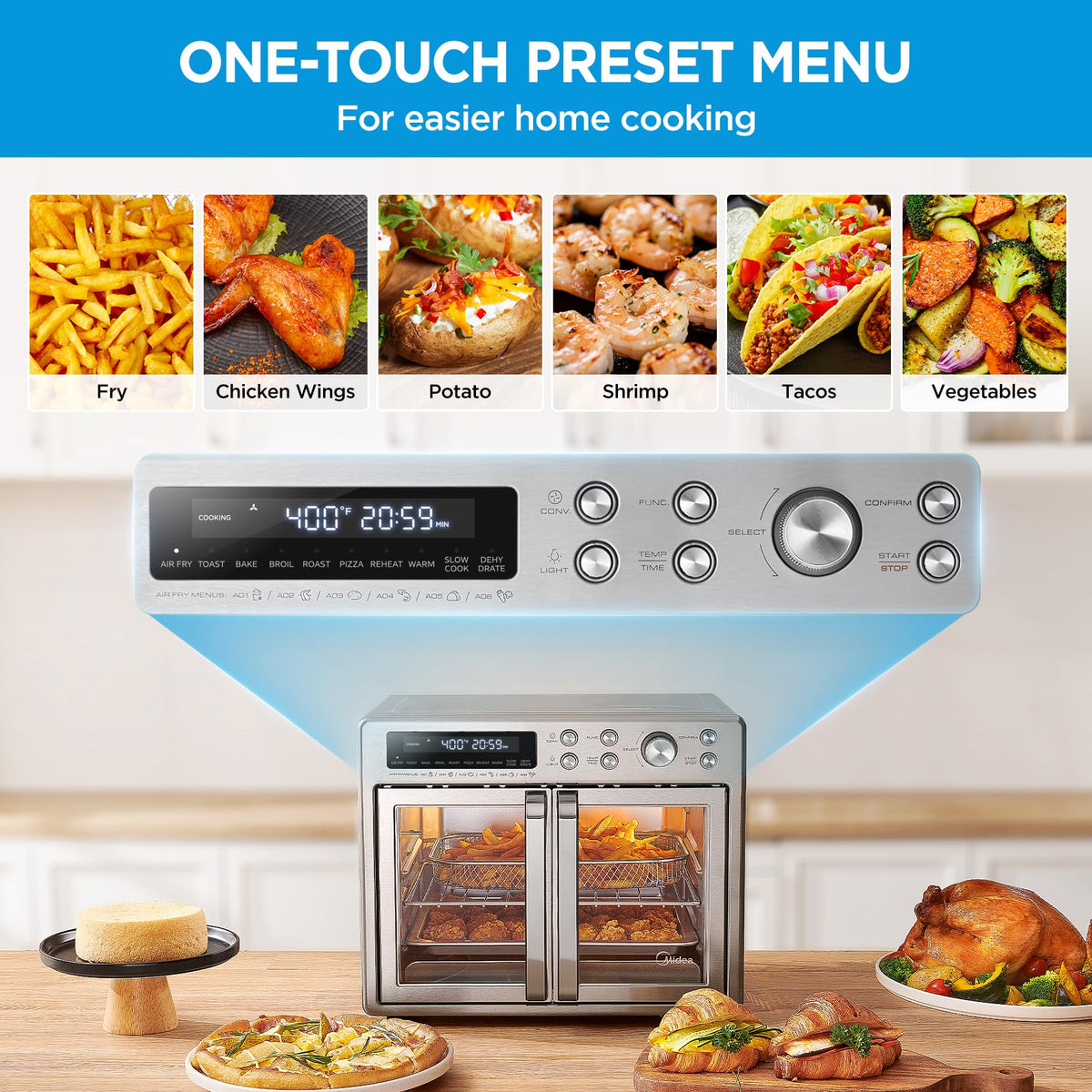 Midea Flexify quick preheat tech helps start meals faster.