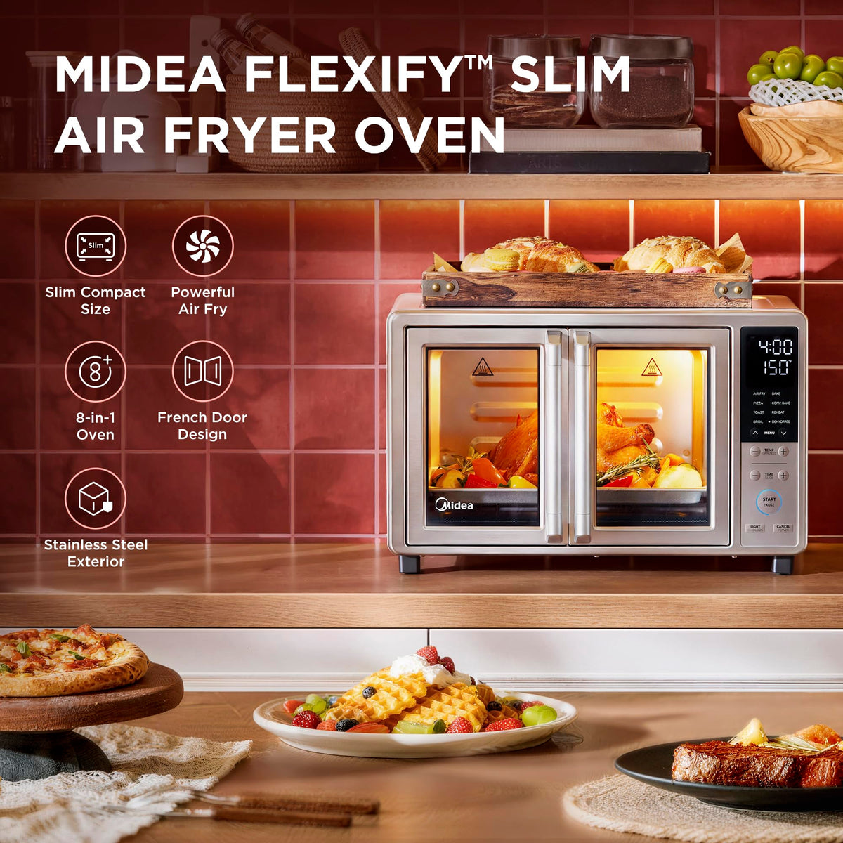 Midea Flexify Slim French doors open for easy access during weeknight meals.