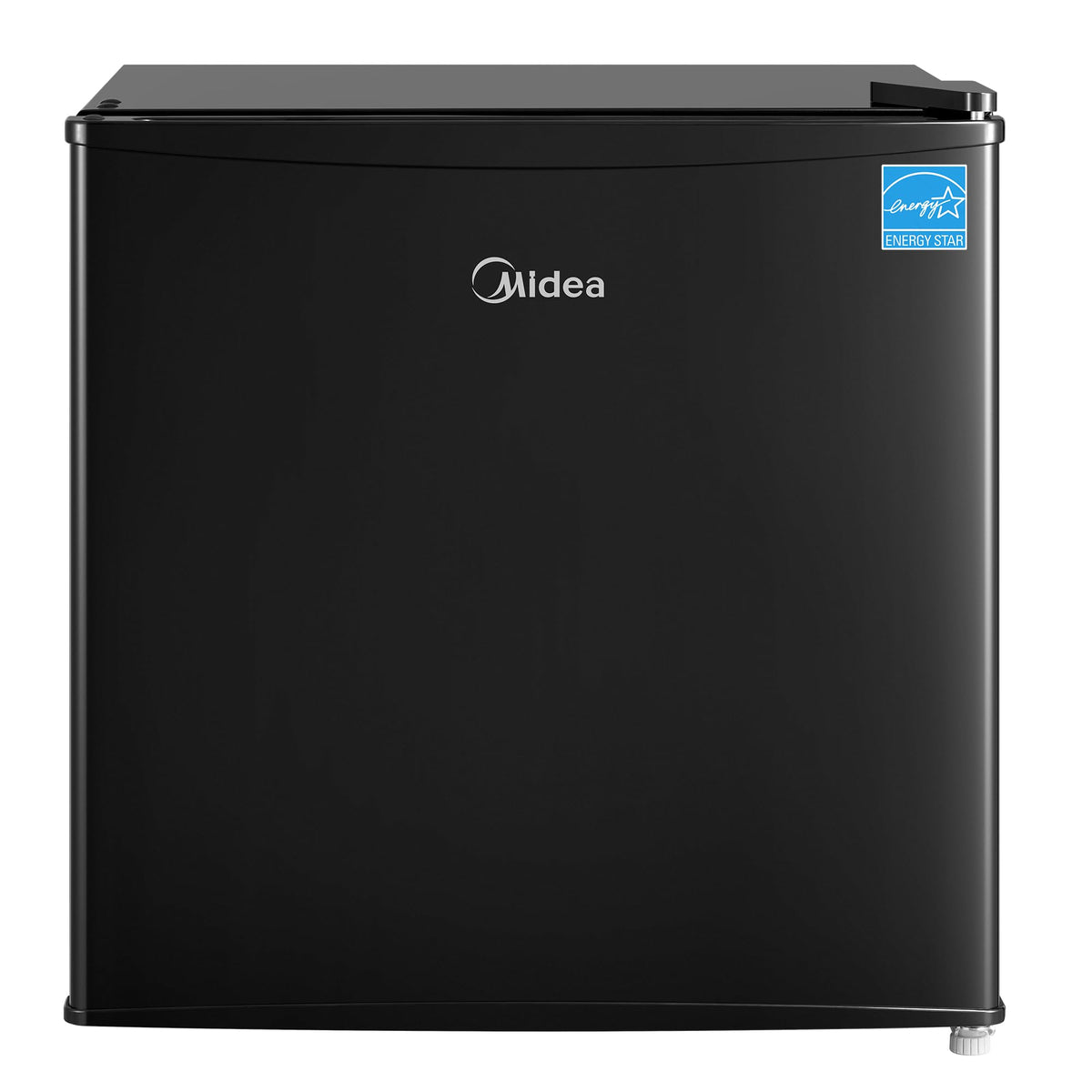 Midea MERM17B0ABB compact fridge front view for space-saving dorm rooms.