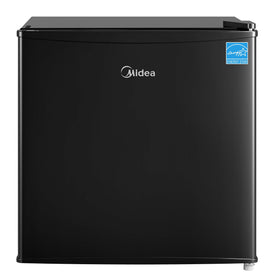 Midea MERM17B0ABB compact fridge front view for space-saving dorm rooms.