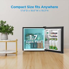 Midea MERM17B0ABB interior layout shows adjustable shelves for tall bottles.