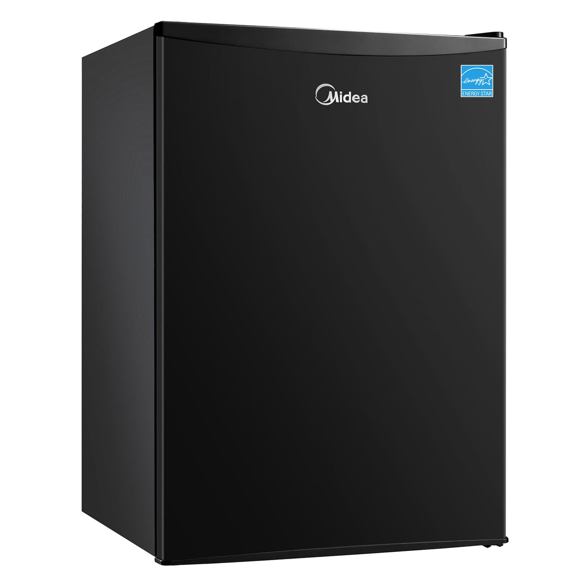 Midea MERM26B0ABB front view of compact mini fridge designed for small spaces