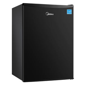 Midea MERM26B0ABB front view of compact mini fridge designed for small spaces