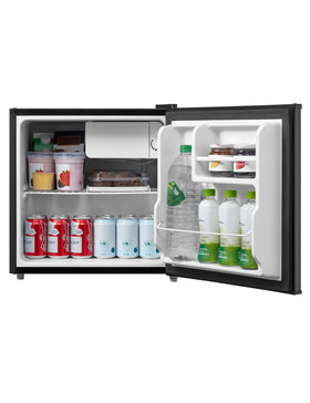 Dorm or office setting; compact fridge doubles as convenient storage.