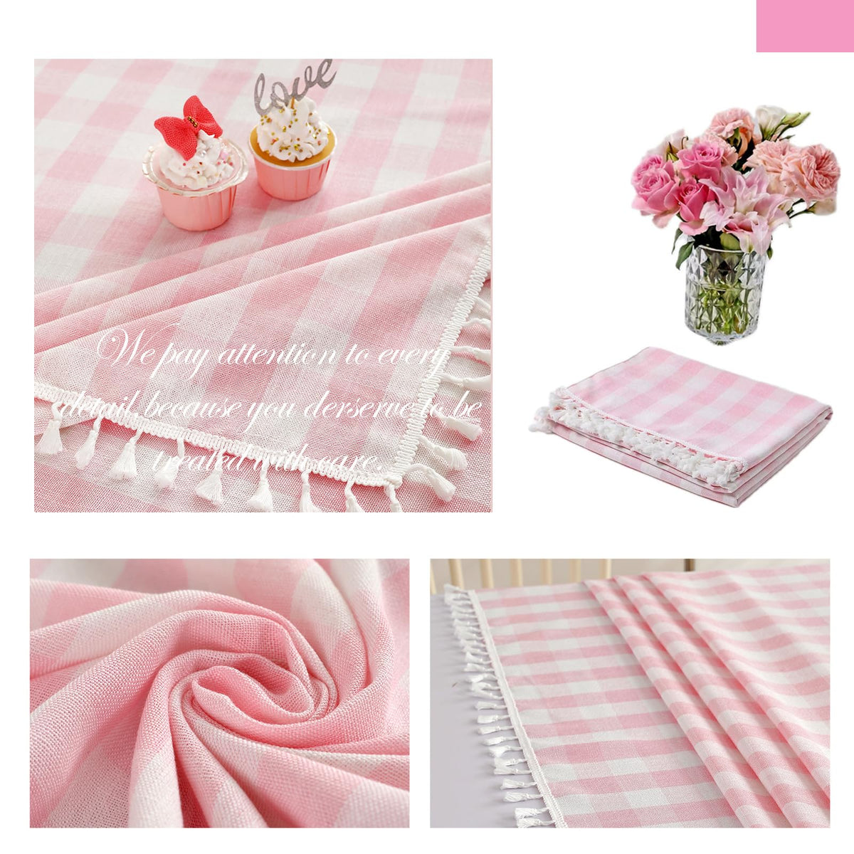 Midsummer Breeze easy-care tablecloth resists wrinkles and fading for simple maintenance.