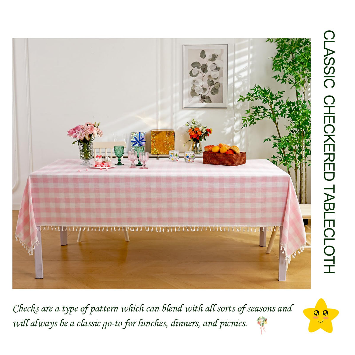 Midsummer Breeze rectangle tablecloth pink 55x70 adds festive color to spring and holidays.