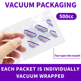 Midukit 500cc oxygen absorbers vacuum-packed to extend shelf life.