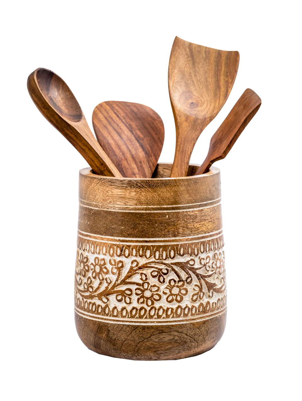 Mie Creations Farmhouse Utensil Holder on the counter keeping spatulas organized.