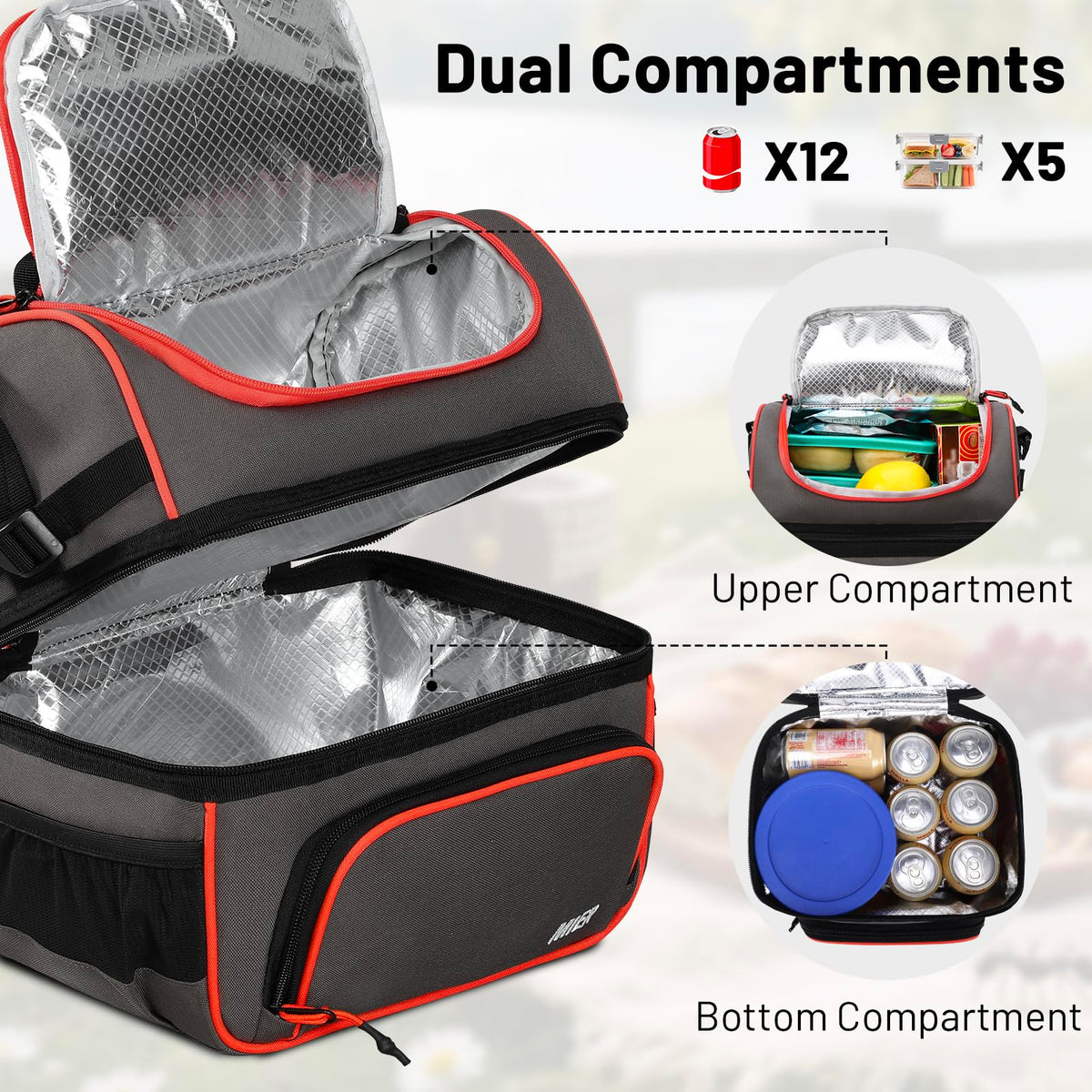 MIER 2-compartment lunch bag bottom cold section with leakproof insulation