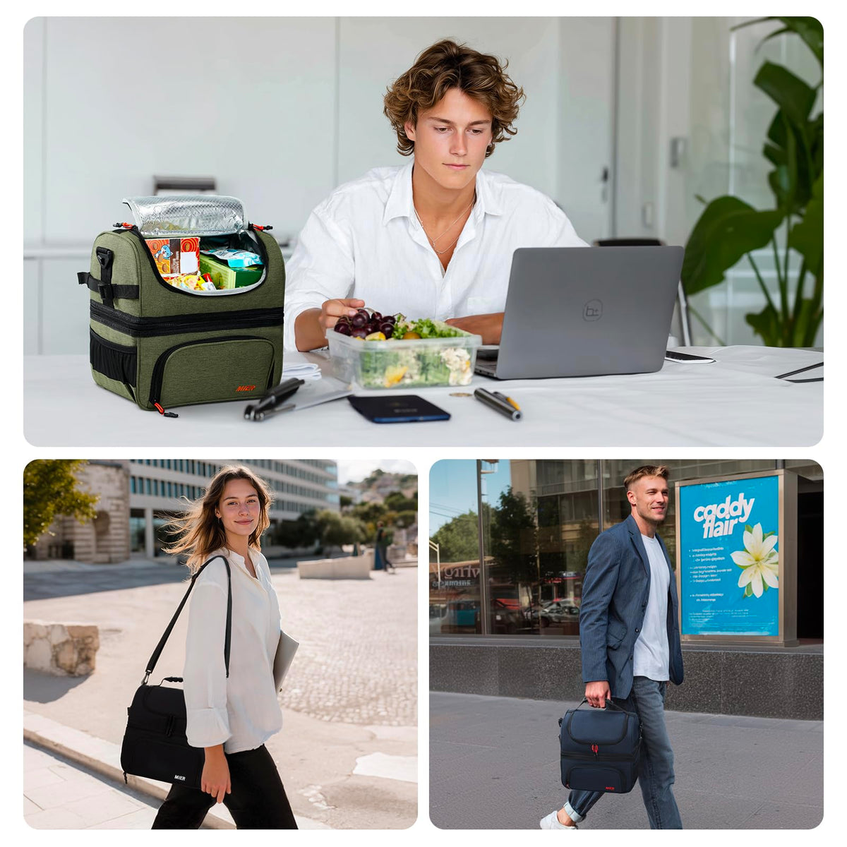 MIER lunch bag detachable shoulder strap for comfortable, hands-free carrying.