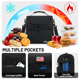 MIER dual-compartment lunch bag front pocket for utensils and napkins