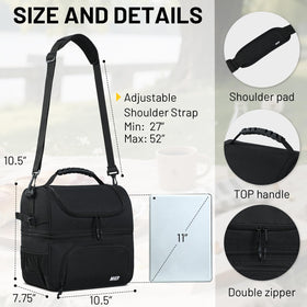 MIER dual-compartment lunch bag side mesh pockets with straps for bottles on the go