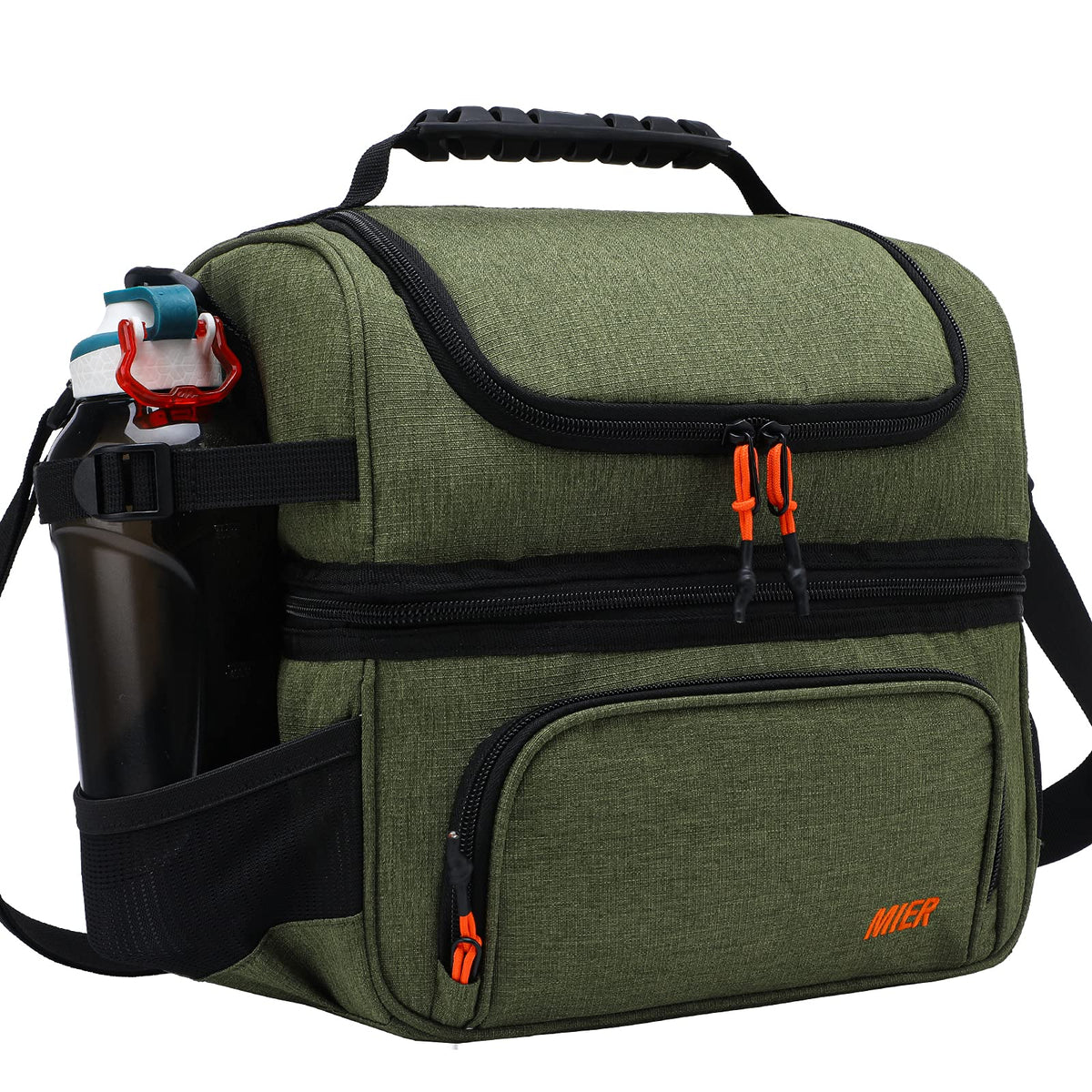 MIER dual compartment lunch bag top opening shows easy access for dry items