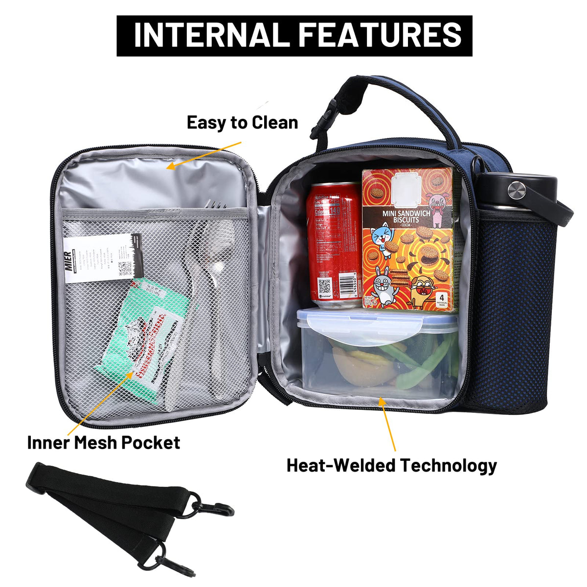 MIER expandable lunch bag expanded for larger meal capacity.