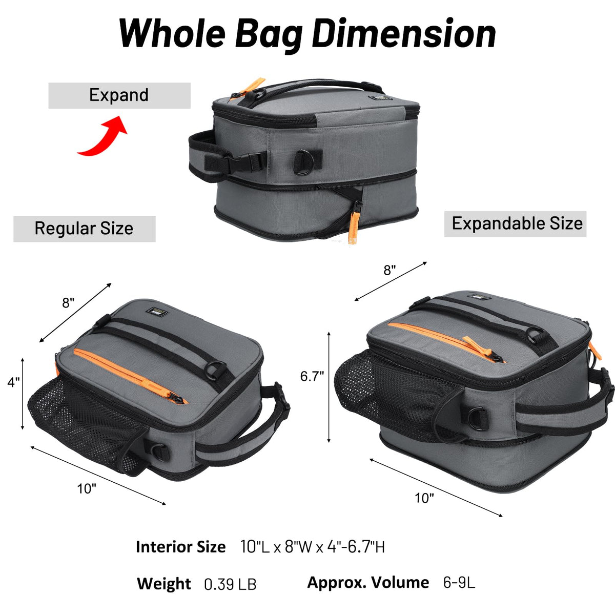 MIER expandable lunch bag zipper detail highlights durable construction and reinforced seams