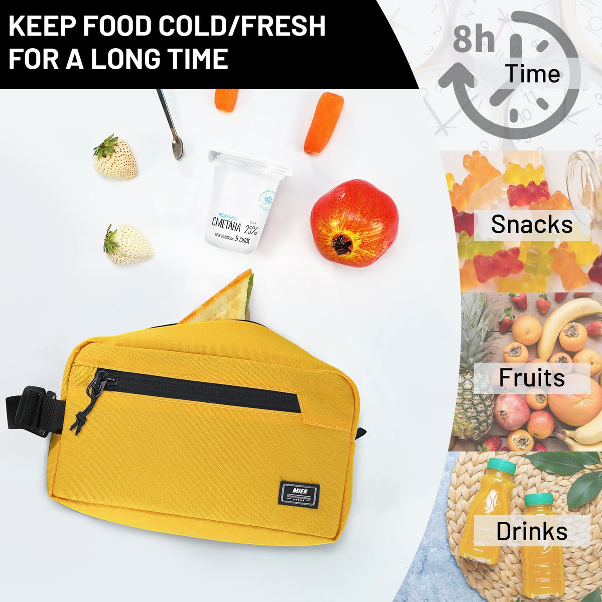 MIER freezable snack bag small yellow on-the-go use supports healthy snacking.